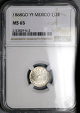 1868-Go NGC MS 65 Mexico 1/2 Real Guanajuato Mint State Cap Rays Coin (23091302C)