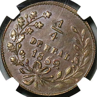 1859 NGC AU 55 Sinaloa Culiacan Mexico 1/4 Real Liberty Head Copper Coin (24030601C)