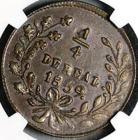 1859 NGC AU 55 Sinaloa Culiacan Mexico 1/4 Real Liberty Head Copper Coin (24030601C)