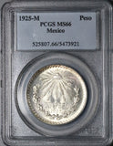 1925 PCGS MS 66 Mexico 1 UN Peso Silver Eagle Snake Mint State Coin (24122601C)