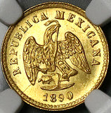 1890-Zs NGC MS 63 Mexico Gold 1 Peso Zacatecas 738 Minted Rare Coin (25020802C)