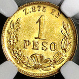 1890-Zs NGC MS 63 Mexico Gold 1 Peso Zacatecas 738 Minted Rare Coin (25020802C)