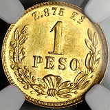 1890-Zs NGC MS 63 Mexico Gold 1 Peso Zacatecas 738 Minted Rare Coin (25020802C)