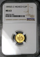 1890-Zs NGC MS 63 Mexico Gold 1 Peso Zacatecas 738 Minted Rare Coin (25020802C)