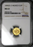 1890-Zs NGC MS 63 Mexico Gold 1 Peso Zacatecas 738 Minted Rare Coin (25020802C)