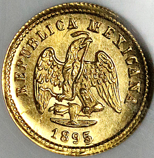 1895-Cn NGC MS 64 Mexico Gold 1 Peso Culiacan Mint State 1k Coin (25010401C)