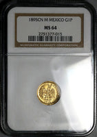 1895-Cn NGC MS 64 Mexico Gold 1 Peso Culiacan Mint State 1k Coin (25010401C)