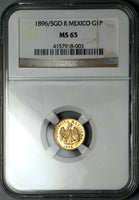 1896/5-Go NGC MS 65 Mexico Gold 1 Peso Guanajuato Mint Overdate Coin POP 2/0 (24122903C)