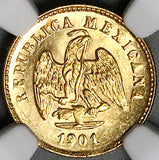 1901/1801-Mo NGC MS 65 Mexico Gold 1 Peso GEM Large Overdate Coin (25020801C)