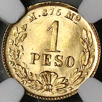 1901/1801-Mo NGC MS 65 Mexico Gold 1 Peso GEM Large Overdate Coin (25020801C)