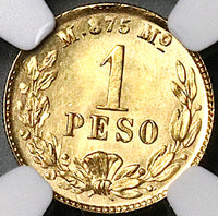 1901/1801-Mo NGC MS 65 Mexico Gold 1 Peso GEM Large Overdate Coin (25020801C)