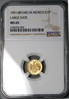 1901/1801-Mo NGC MS 65 Mexico Gold 1 Peso GEM Large Overdate Coin (25020801C)