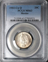 1902-Cn PCGS MS 63 Mexico 20 Centavos Culiacan Silver Coin 98k Minted (23050101C)