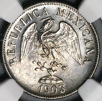 1903-Cn NGC MS 62 Mexico 20 Centavos Silver Coin 93k Minted (23100603C)