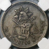 1877-Mo NGC XF 45 Mexico City 25 Centavos 56k Silver Coin POP 1/2 (23070202C)