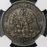 1877-Mo NGC XF 45 Mexico City 25 Centavos 56k Silver Coin POP 1/2 (23070202C)