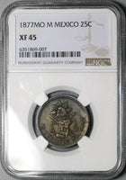 1877-Mo NGC XF 45 Mexico City 25 Centavos 56k Silver Coin POP 1/2 (23070202C)