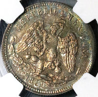 1889-Ga NGC MS 63 Mexico 25 Centavos Guadalajara Rare Silver Coin (24110301C)