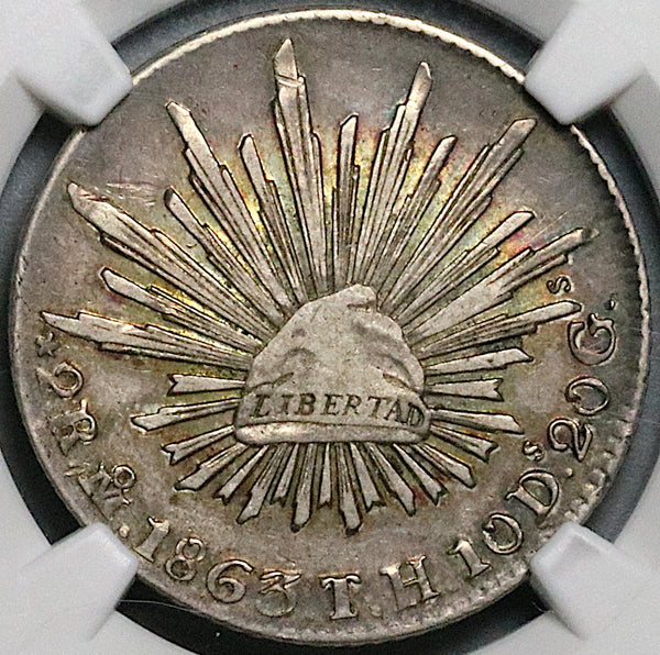 1863-Mo TH NGC XF 45 Mexico 2 Reales City Mint Silver Coin (24072803C)