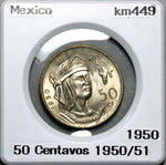 1950 Mexico 50 Centavos Gem BU Cuauhtémoc Eagle Cactus Silver Coin (24100801R)