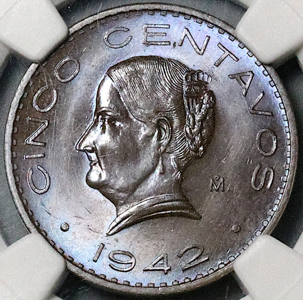 1942 NGC MS 65 Mexico 5 Centavos Josefa Bronze Scarce Coin (24043002C)