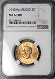 1945 NGC MS 65 RD Mexico 5 Centavos Josefa Bronze Red Coin (23082902C)