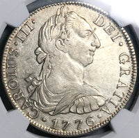 1776 NGC AU 53 Mexico 8 Reales Charles III Spain Colonial Silver Dollar Revolution Coin (24111301C)