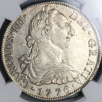 1776 NGC AU 53 Mexico 8 Reales Charles III Spain Colonial Silver Dollar Revolution Coin (24111301C)