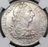 1777 NGC AU 58  Mexico 8 Reales Charles III Spain Colonial Silver Coin (23102501D)