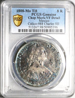 1808 PCGS VF Mexico 8 Reales Chopmarks Charles IV Pillars Silver Coin (25022603C)