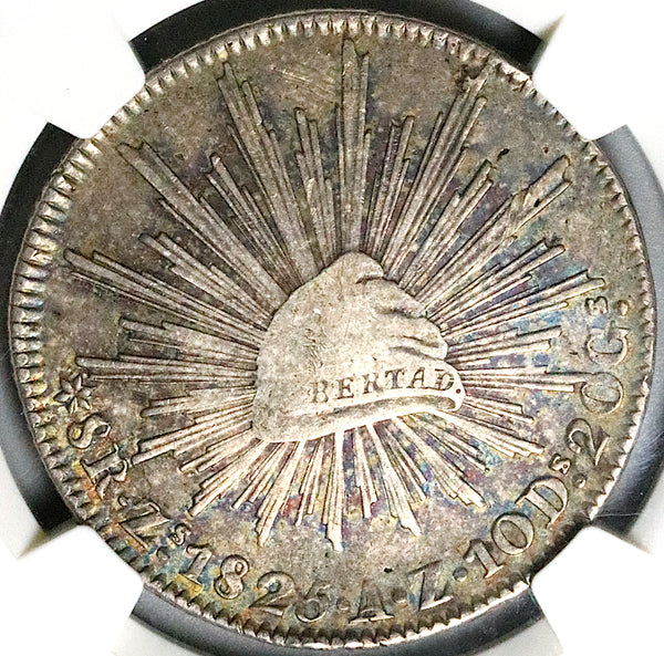 1825-Zs AZ NGC VF 35 Mexico 8 Reales Cap Rays Scarce Silver Coin (24061001C)