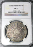 1825-Zs AZ NGC VF 35 Mexico 8 Reales Cap Rays Scarce Silver Coin (24061001C)