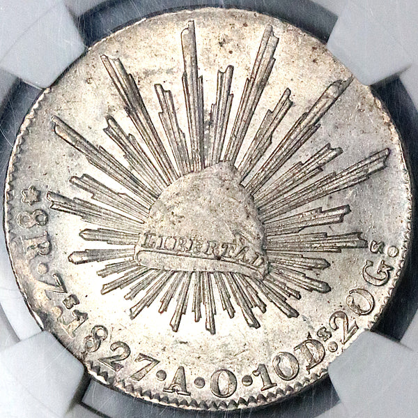 1827-Zs NGC MS 62 Mexico 8 Reales Zacatecas Rare Silver Coin POP 2/1 (24111302C)