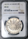 1827-Zs NGC MS 62 Mexico 8 Reales Zacatecas Rare Silver Coin POP 2/1 (24111302C)