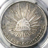 1828-Zs AO PCGS AU 50 Mexico 8 Reales Cap Rays Silver Coin POP 1/2 (24061002C)