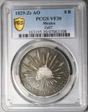 1829-Zs AO PCGS VF 30 Mexico 8 Reales Cap Rays Silver Coin (24060802C)