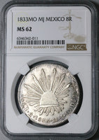 1833-Mo MJ NGC MS 62 Mexico City 8 Reales Rare Silver Coin POP 2/5 (24070102C)