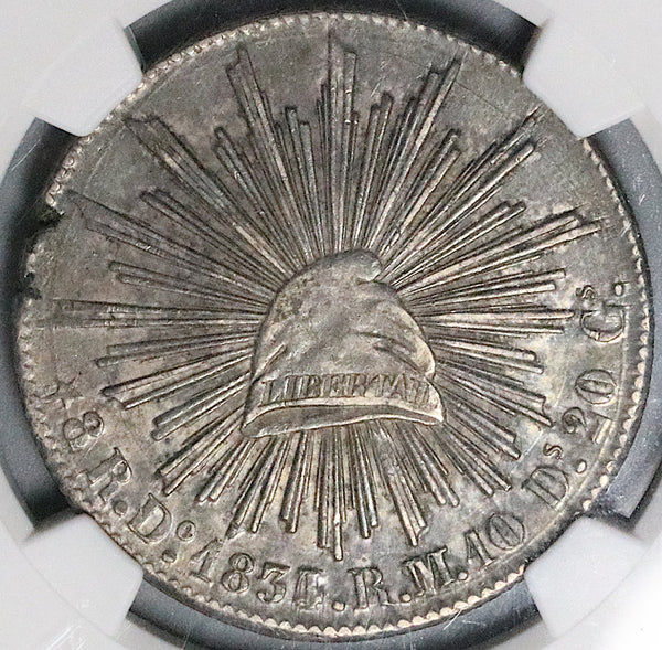 1834/3-Do RM/L NGC AU 55 Mexico 8 Reales Durango Mint Scarce Overdate Silver Coin (25031102C)