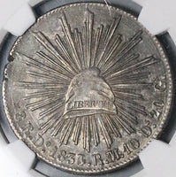 1834/3-Do RM/L NGC AU 55 Mexico 8 Reales Durango Mint Scarce Overdate Silver Coin (25031102C)