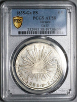 1835-Ga PCGS AU 58 Mexico 8 Reales Guadalajara Cap Rays Rare Silver Coin (25012702C)