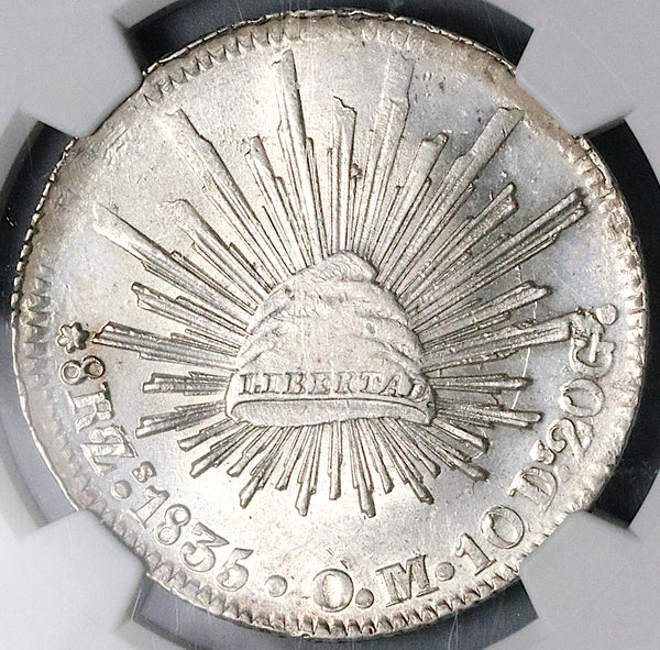 1835-Zs NGC MS 62 Mexico 8 Reales Zacatecas Mint Cap Rays Silver Coin (25021401C)