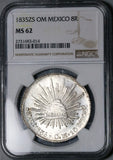 1835-Zs NGC MS 62 Mexico 8 Reales Zacatecas Mint Cap Rays Silver Coin (25021401C)