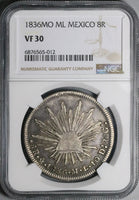 1836-Mo ML/F NGC VF 30 Mexico 8 Reales Rare Cap Rays Silver Coin (24082002C)