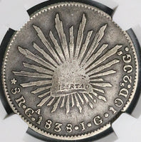 1838-Ga NGC F 12 Mexico 8 Reales Guadalajara Cap Rays Rare Silver Coin (24052503C)