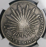 1838-Ga NGC F 12 Mexico 8 Reales Guadalajara Cap Rays Rare Silver Coin (24052503C)