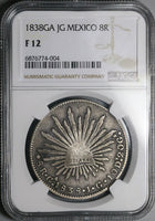 1838-Ga NGC F 12 Mexico 8 Reales Guadalajara Cap Rays Rare Silver Coin (24052503C)