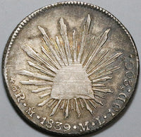 1839-Mo Mexico 8 Reales City Mint VF+ Scarce Cap Rays Silver Coin (24070403R)