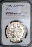 1840-Mo NGC MS 62 Mexico 8 reales Rare Cap Rays Silver Coin POP 3/1 (25012601D)