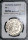 1840-Mo NGC MS 62 Mexico 8 reales Rare Cap Rays Silver Coin POP 3/1 (25012601D)