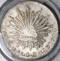 1848-Mo GC PCGS UNC Mexico 8 Reales Rare Cap Rays Silver Coin